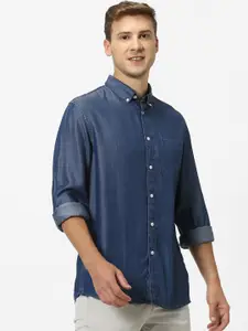 Celio Men Blue Classic Skinny Fit Solid Casual Shirt