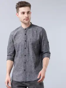 HIGHLANDER Men Black Slim Fit Self Design Casual Shirt