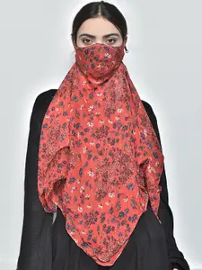 SWAYAM Women Red & Blue Printed 3-Ply Anti-Pollution Reusable Protective Outdoor Mask Cum Scarf