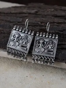 Fabstreet Silver-Plated Laxmi Ganesha Crafted Tribal Handcrafted Classic Drop Earrings