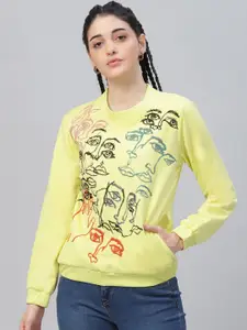 Athena Women Lime Green Printed Sweatshirt
