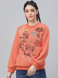 Athena Women Orange & Black Printed Sweatshirt