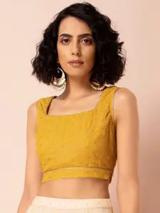 Rang by Indya Women Yellow Embroidered Ethnic Crop Top