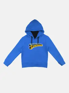 YK Justice League Boys Blue Superman Printed Hooded Sweatshirt With Attached Face Covering