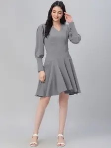 Athena Women Grey Solid Fit and Flare Dress