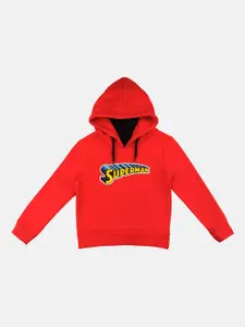 YK Justice League Boys Red Superman Printed Hooded Sweatshirt With Attached Face Cover