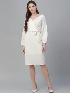 Athena Women White Solid Wrap Dress