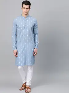 See Designs Men Blue & White Printed Kurta with Pyjamas