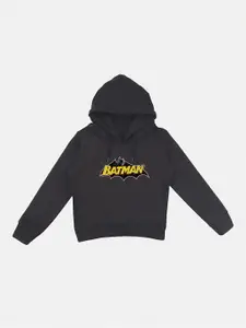 YK Justice League Boys Black Yellow Batman Print Hoodie With Attached Face Covering