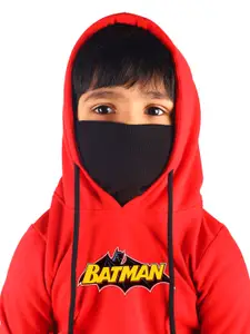YK Justice League Boys Red Batman Printed Hooded Sweatshirt With Attached Face Covering
