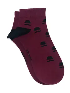 Mint & Oak Men Maroon & Black Patterned Ankle-Length Socks