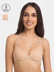 Tweens Pack Of 2 Beige Solid Non-Wired Lightly Padded Everyday Bra TW-91100-2PC-SK-30B