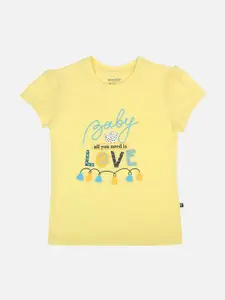 PROTEENS Girls Yellow Printed Round Neck T-shirt