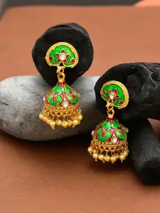 Silvermerc Designs Green Gold-Plated Handcrafted Dome Shaped Jhumkas