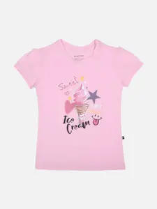 PROTEENS Girls Pink Printed Round Neck T-shirt