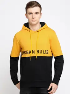 Maniac Men Yellow & Black Colourblocked Hooded Sweatshirt