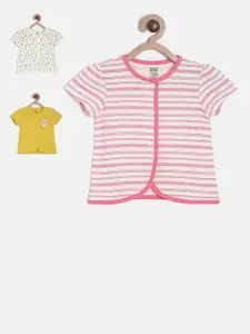 MINI KLUB Girls Pack Of 3 Multicoloured Striped Henley Neck T-shirts