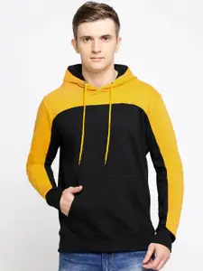 Maniac Men Black & Yellow Colourblocked Hooded Sweatshirt