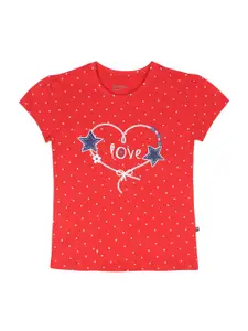 PROTEENS Girls Red Printed Round Neck T-shirt