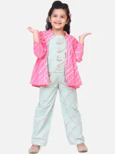 Fairies Forever Girls Pink & Green Striped Top & Trousers with Jacket