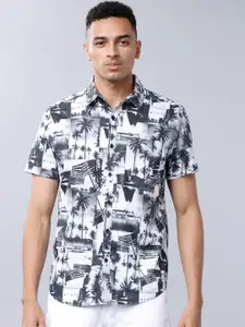 HIGHLANDER Men Black & Grey Slim Fit Printed Casual Shirt
