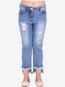 CUTECUMBER Girls Blue Regular Fit Mid-Rise Mildly Distressed Jeans