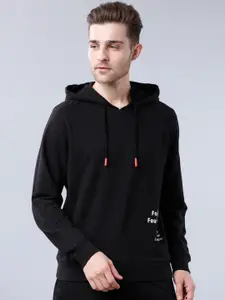 LOCOMOTIVE Men Black & Off-White Printed Hooded Sweatshirt