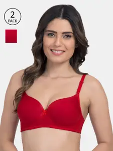 Tweens Pack of 2 Red Solid Non-Wired Heavily Padded Everyday Bras TW-91570-2PC-RD-30B