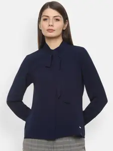 Van Heusen Woman Women Navy Blue Regular Fit Solid Formal Shirt