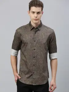 RARE RABBIT Men Olive Green Tailored Fit Printed Casual Shirt