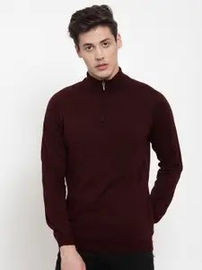 Kalt Men Maroon Solid Pullover Sweater