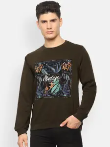 V Dot Men Brown Printed Sweatshirt