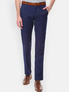 Van Heusen Men Blue Slim Fit Striped Formal Trousers