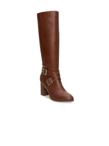 Bata Women Brown Solid High-Top Heeled Boots