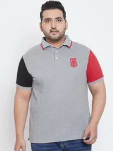 bigbanana Men Plus Size Grey Colourblocked Polo Collar T-shirt