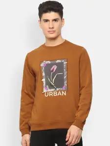 V Dot Men Khaki & Grey Floral Printed Sweatshirt