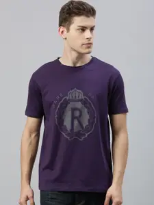 RARE RABBIT Men Purple Printed Round Neck T-shirt