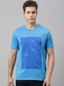 RARE RABBIT Men Blue Printed Round Neck T-shirt