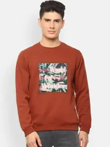 V Dot Men Maroon & Off-White Printed Sweatshirt