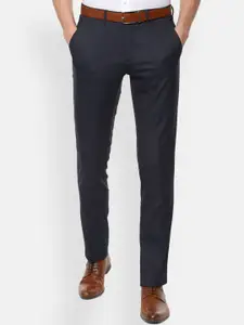 Van Heusen Men Navy Blue Slim Fit Checked Formal Trousers