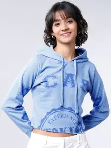 Tokyo Talkies Women Blue Printed Hooded Sweatshirt