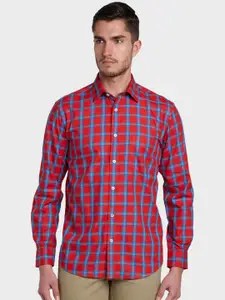 ColorPlus Men Red & Blue Tailored Fit Checked Casual Shirt