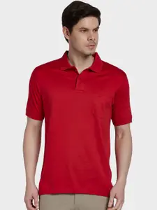 ColorPlus Men Red Solid Polo Collar T-shirt
