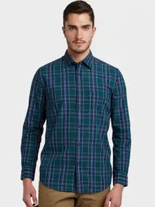 ColorPlus Men Green & Blue Tailored Fit Checked Casual Shirt