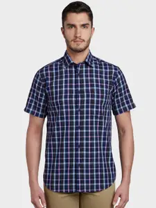ColorPlus Men Blue Tailored Fit Checked Casual Shirt