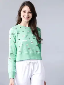 Tokyo Talkies Women Pastel Green Printed Sweatshirt
