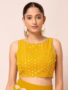 INDYA Women Yellow Self Design Crop Top