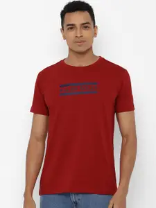 Allen Solly Men Red Printed Round Neck Pure Cotton T-shirt