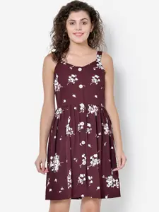 Martini Women Maroon Printed Fit and Flare Dress