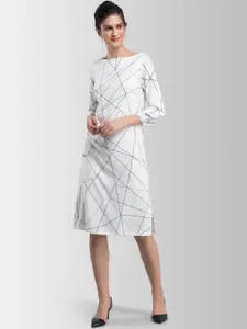 FableStreet Women White Checked A-Line Dress